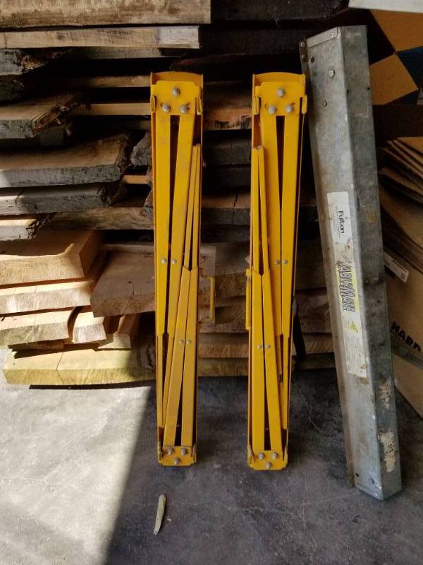 lot 1249 image: Lot of (2) Adjustable Height Steel Folding Sawhorses