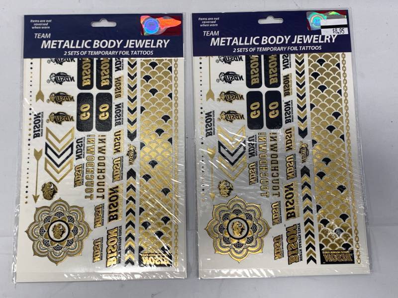 lot 5 image: Lot of 2 NDSU Bison Body Jewelry Temporary Tattoos