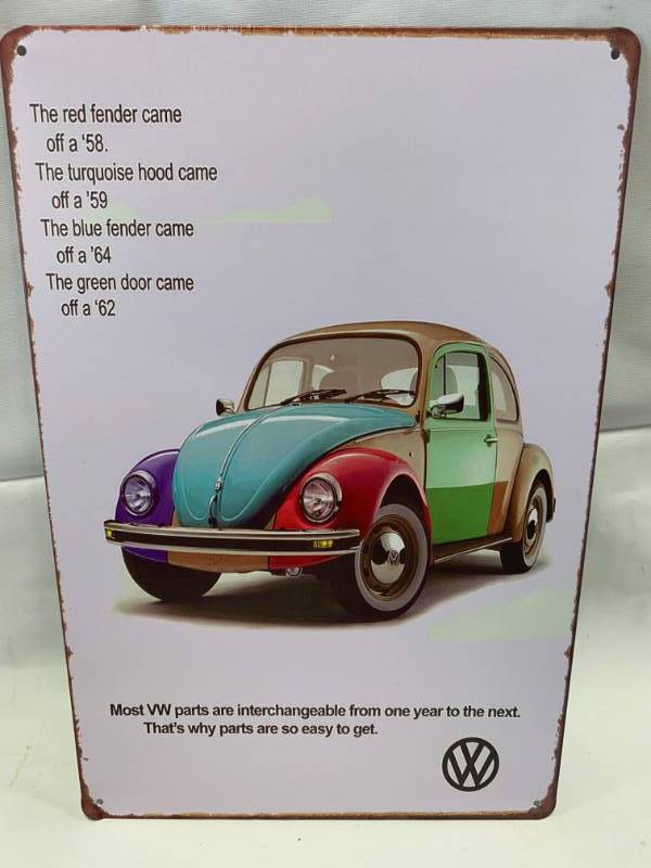 lot 32 image: VW Bug Metal Sign Approx 8 x 11