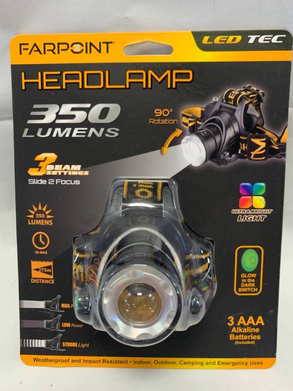 lot 44 image: New Farpoint 3 Setting Headlamp (Batteries Included)