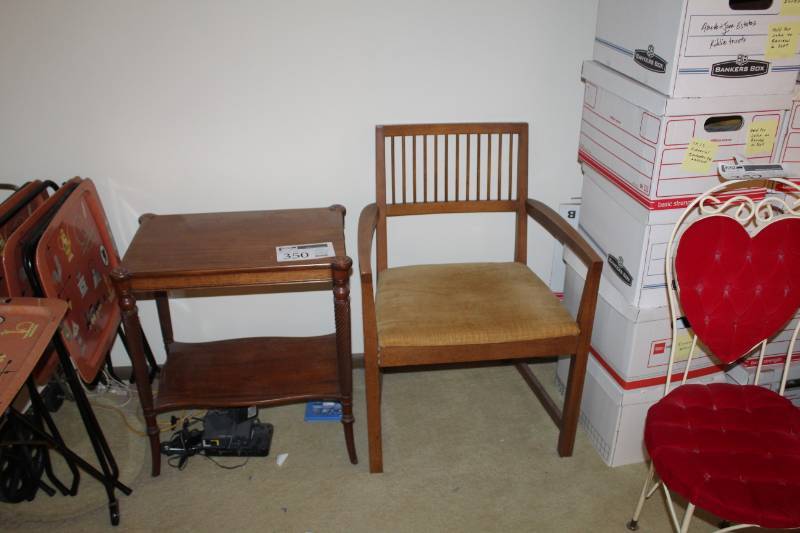 lot 350 image: Lot of (2) Wood 2-tier End Table, Wood Chair