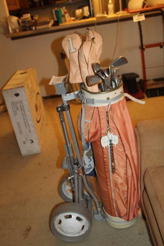 lot 353 image: Northwestern Ultimate Womens Golf Club Set with 2-Wheel Rolling Golf Caddy Cart, Golf Bag, Golf Clubs, Club Socks