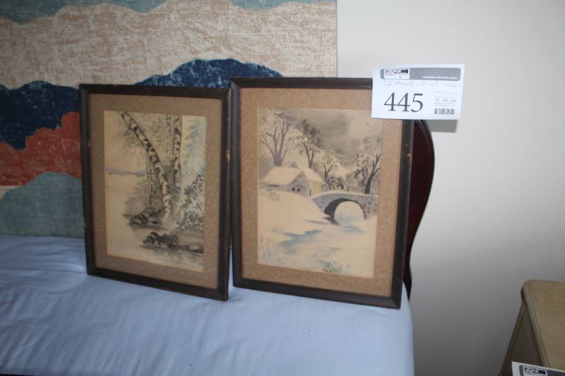 lot 445 image: Lot of (2) Winter Scenes Matching Framed Wall Art 13x16in.