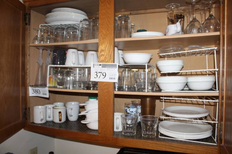 lot 379 image: Glassware, Plates, Bowls, Coffee Mugs, Stemware, Bowls, Glasses