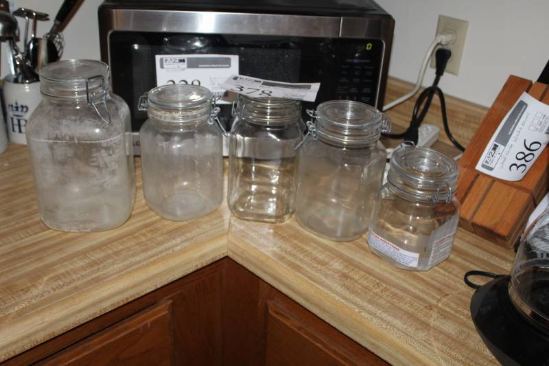 lot 378 image: Lot of (5) Glass Flip Top Storage Containers