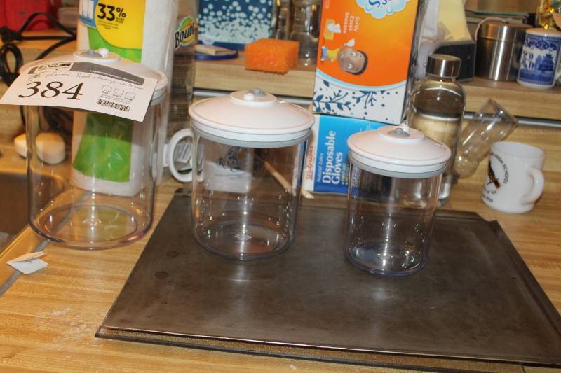 lot 384 image: Lot of (3) Foodsaver Sealable Plastic Food Storage Containers with Lids