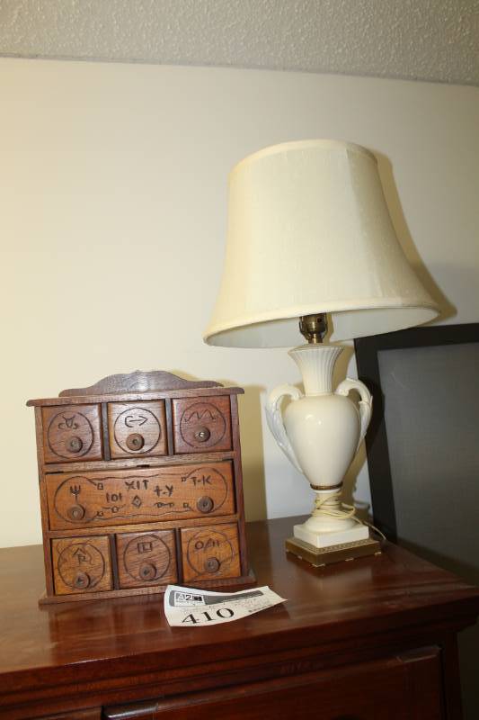 lot 410 image: Table Lamp, Wood Jewelry Box