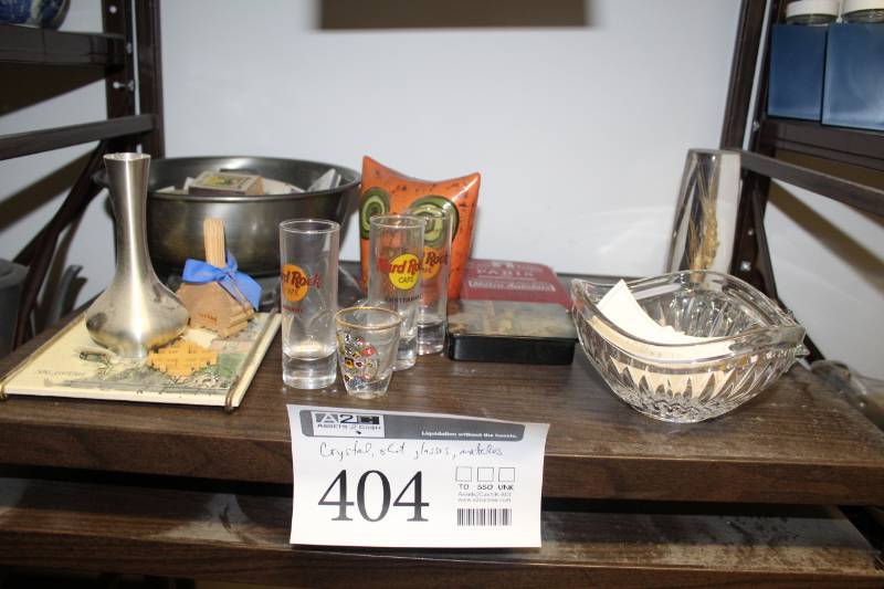 lot 404 image: Crystal Bowls, Shot Glasses, Flower Vase, Table Dcor, Matches