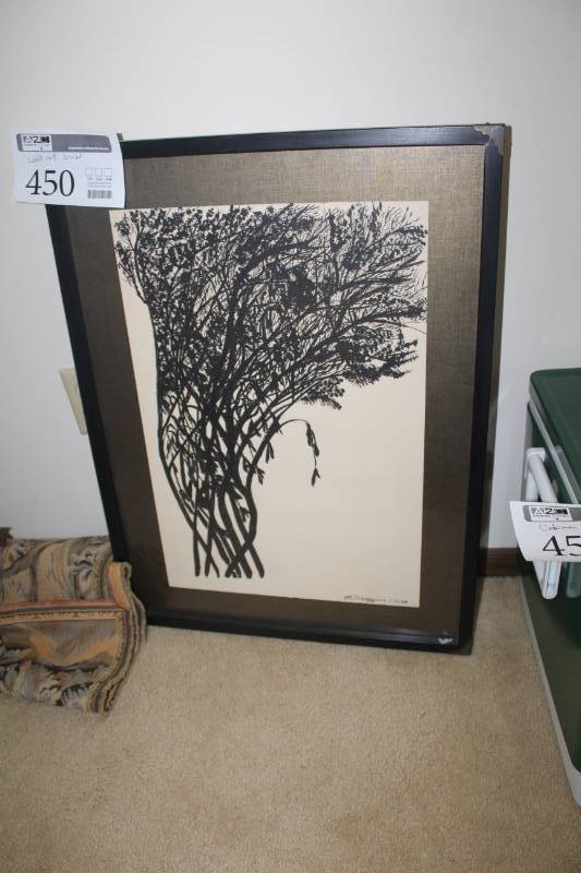 lot 450 image: 1968 Branches by M. Scroggins Signed and Dated Framed Wall Art 21x28in.