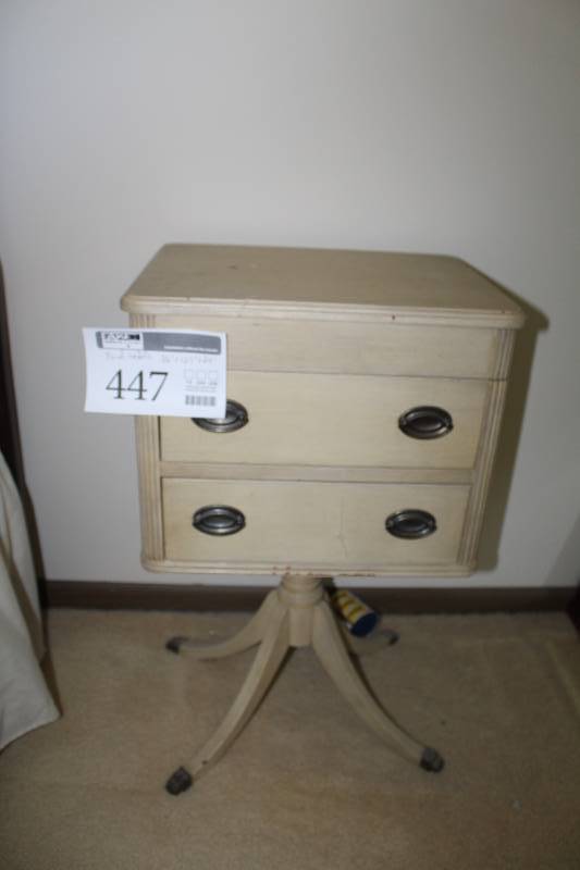 lot 447 image: Sewing Accessory Pedestal End Table with 2-Drawers, Top Storage
