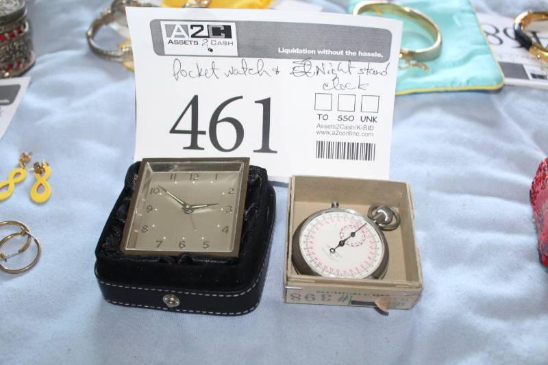lot 461 image: Swiss Stop Watch, Folding Night Stand Clock with Travel Case