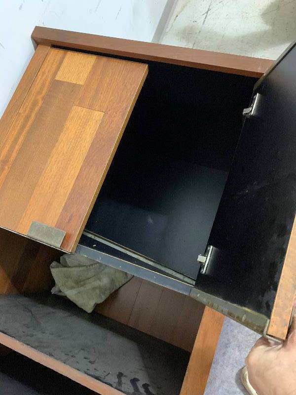 lot 78 image: Up Right Garbage recycling Containerwith cupboard and shelving27X25.5X81.25