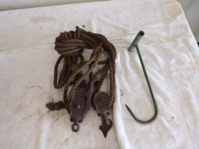 lot 28 image: Vintage Pulley and Meat Hook