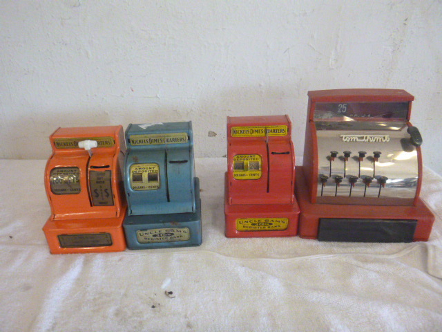 lot 95 image: 3 Vintage Uncle Sams Cash Register Banks