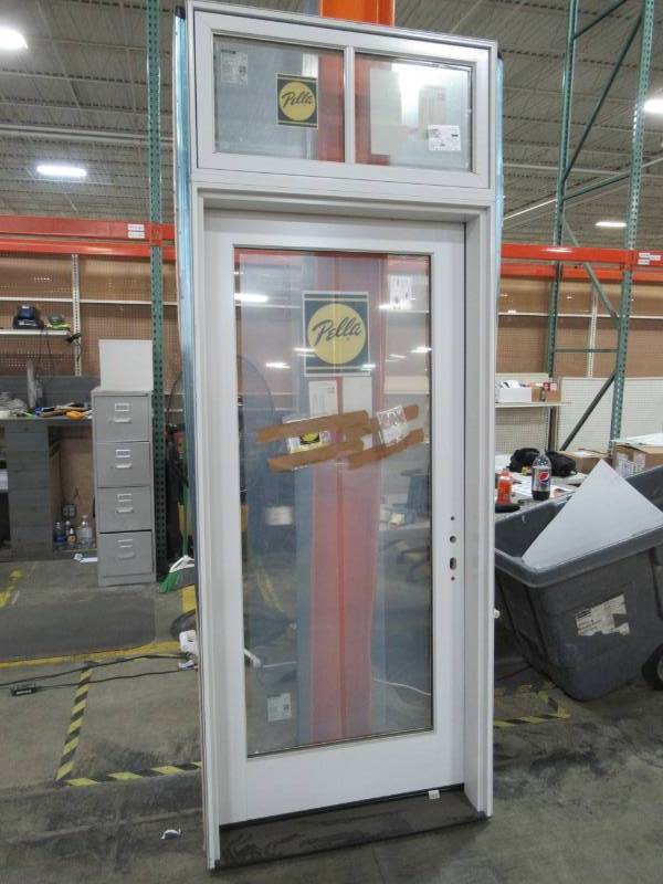 lot 10 image: Custom 36 in. x 80 in Pella Full Lite ,Primed White Fiberglass LH Inswing Prehung Front Door with overhead lites.