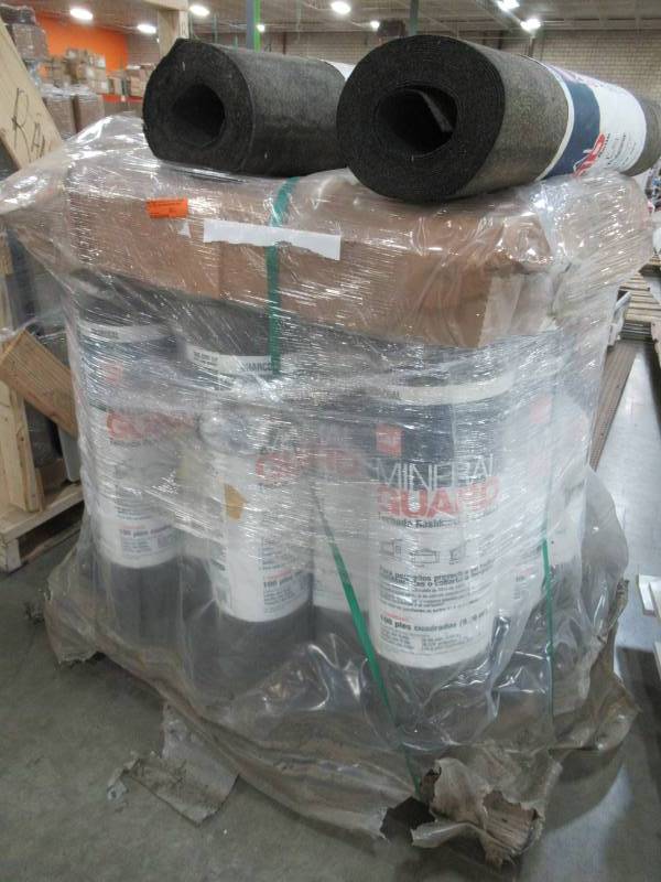 lot 14 image: Pallet of GAF Mineral Guard 39.375 W x 32.58-ft L 100-sq ft Charcoal Roll Roofing 1002180 - Approximately 20 rolls