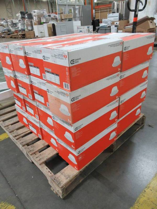 lot 35 image: Contractors Pallet of Commercial Electric Recessed Lighting 6 in. R30 Black Recessed Baffle Trim (6-Packs) 32 Cases Total.