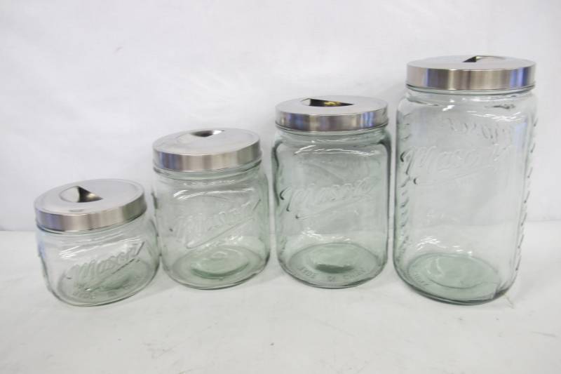lot 92 image: TTU Glass Mason Craft and More 4-Piece Glass Canister Set