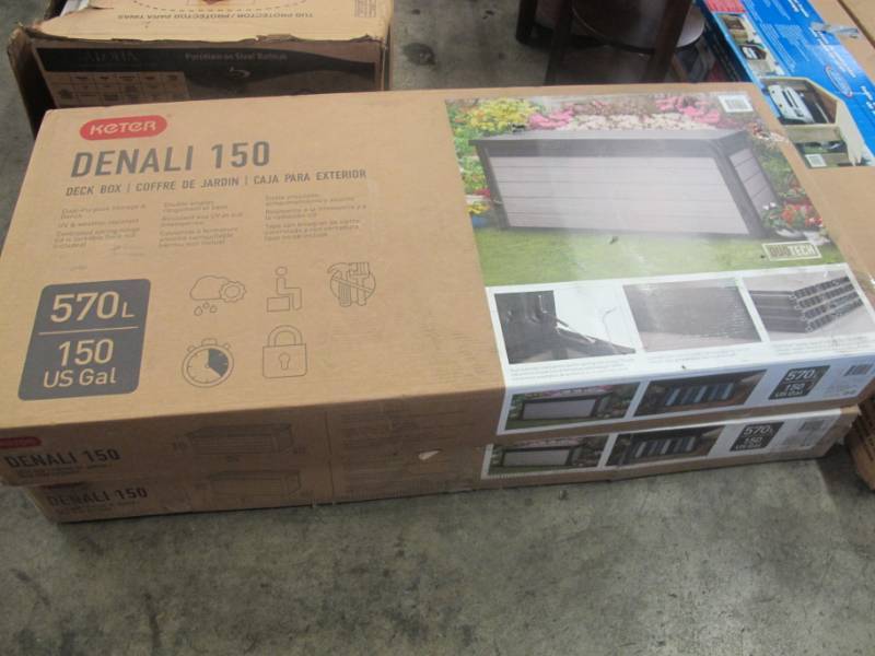 lot 36 image: Keter Denali 150 - Premier 150 Gallon Resin Deck Box - NEW in Box - Assembly Required