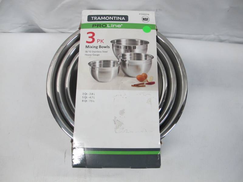 lot 64 image: TramontinaPro Line Gourmet 3-Piece Stainless Steel Mixing Bowls -  Stainless Steel