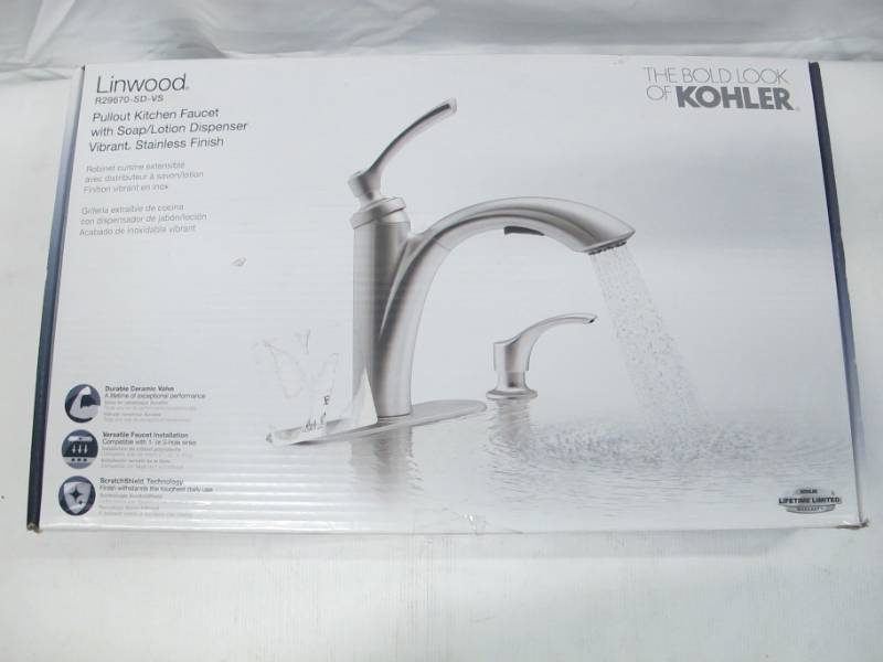 lot 74 image: Kohler Linwood pull-out kitchen faucet with soaplotion dispenser - Vibrant Stainless