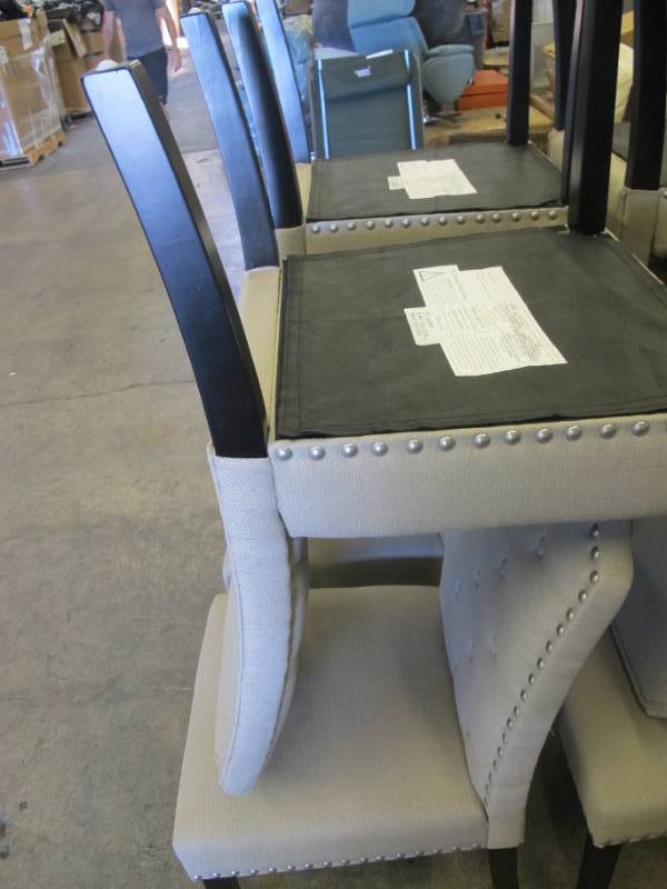 lot 2 image: Set of 4 Matching Fabric Covered Beaded Elegant Dining Room Chairs - Beige