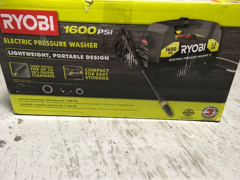 lot 3 image: RYOBI 1,600 PSI 1.2 GPM Electric Pressure Washer not used