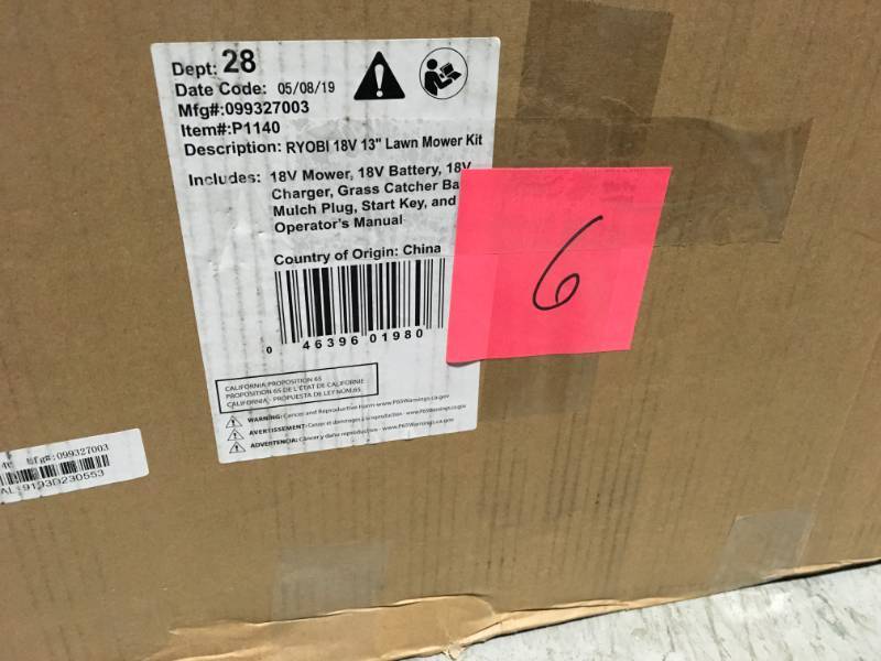 lot 6 image: Ryobi P1140 18V 13 Lawn Mower Kit in good condition