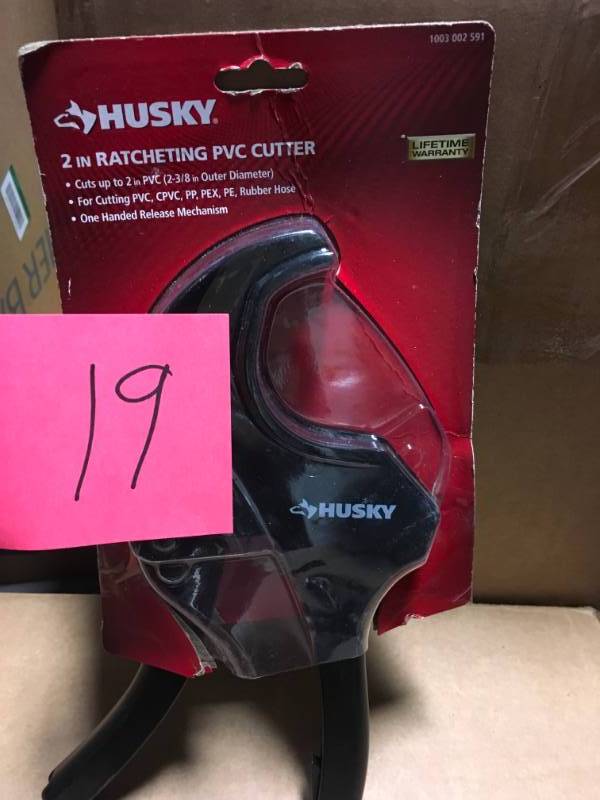 lot 19 image: Husky 2 in. Ratcheting PVC Cutter not used