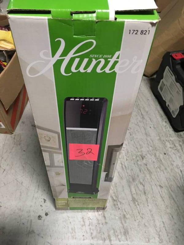 lot 32 image: Hunter 1500-Watt Digital Ceramic Tower Heater in like new condition
