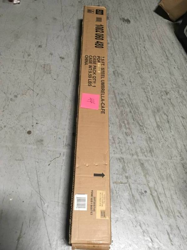 lot 44 image: Hampton Bay 7-12 ft. Steel Push-Up Patio Umbrella in Caf not used