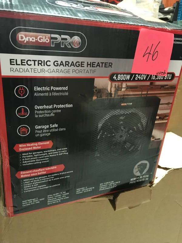 lot 46 image: Dyna-Glo Pro 4,800-Watt 240-Volt Electric Garage Heater USED in good condition