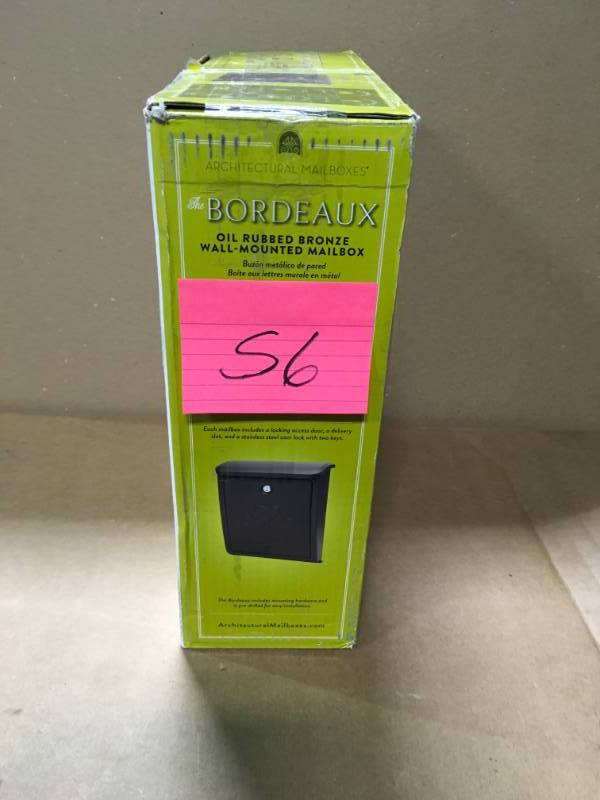 lot 56 image: Architectural Mailboxes Bordeaux Locking Rubbed Bronze Wall Mount Mailbox not used