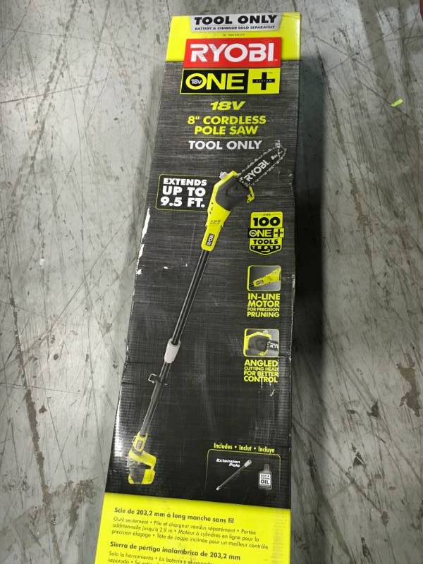 lot 78 image: RYOBI ONE 8 in. 18-Volt Lithium-Ion Battery Pole Saw (Tool Only)  in good condition