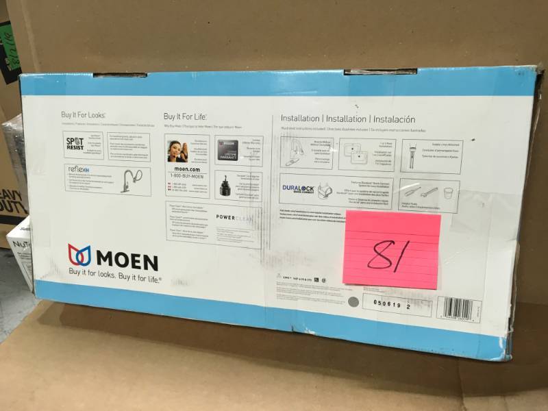 lot 81 image: MOEN Kaden Single-Handle Pull-Down Sprayer Kitchen Faucet with Reflex and Power Clean in Spot Resist Stainless  in good condition