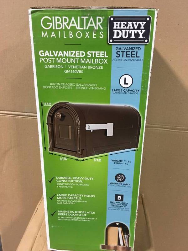 lot 1 image: Gibraltar Mailboxes Garrison Steel Post-Mount Large Mailbox in Venetian Bronze not used