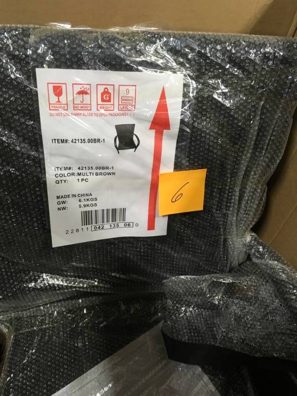 lot 6 image: Outdoor 1-piece Brown Wicker Outdoor Arm Chairs not used