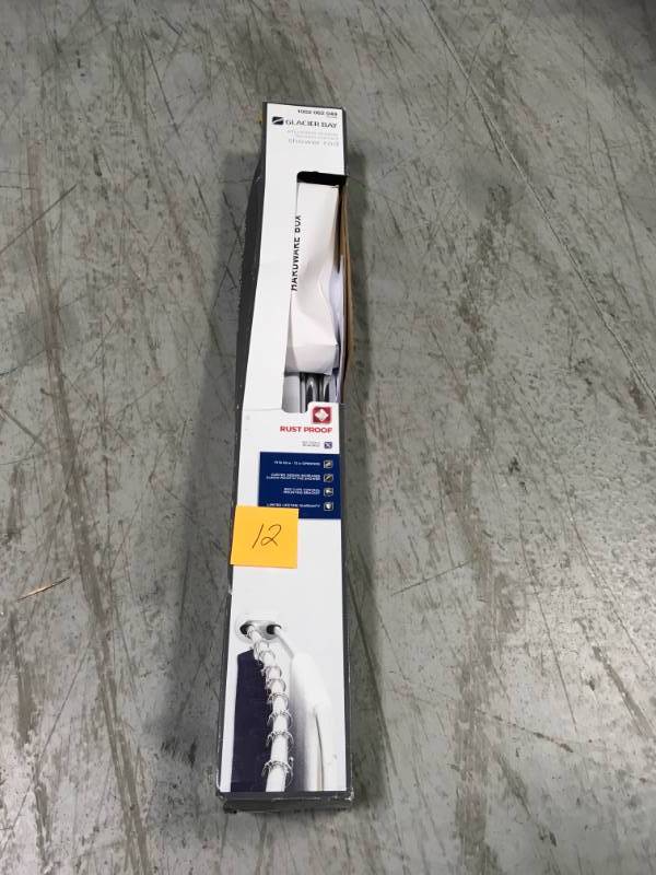 lot 12 image: Glacier Bay Rustproof 50 in. to 72 in. Aluminum Adjustable Tension Double Curved Shower Rod in Chrome in good condition