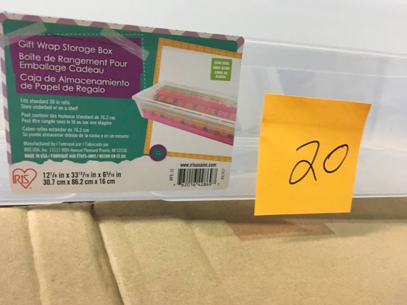 lot 20 image: IRIS 30 in. Wrapping Paper Storage Box in Clear in good condition