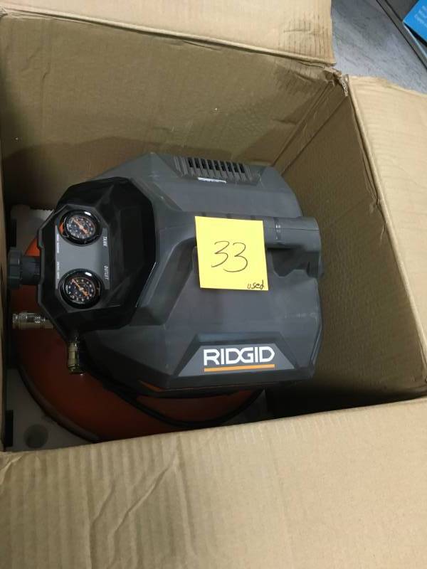 lot 33 image: RIDGID 6 Gal. Portable Electric Pancake Air Compressor USED in good condition
