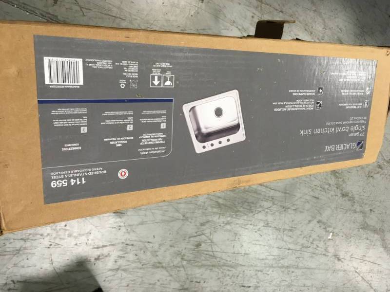 lot 40 image: Glacier Bay Drop-In Stainless Steel 25 in. 4-Hole Single Bowl Kitchen Sink not used