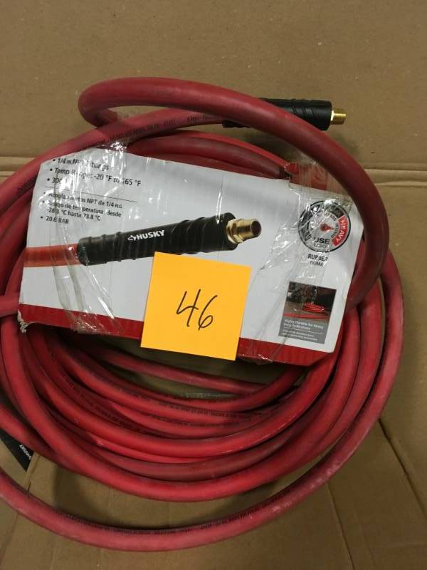 lot 46 image: Husky 38 in. x 50 ft. Red Rubber Air Hose in good condition
