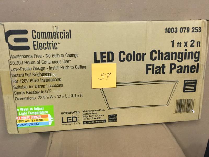 lot 57 image: Commercial Electric 1 ft. x 2 ft. 23W Dimmable White Integrated LED Edge-Lit Flat Panel Flush Mount Light with Color Changing CCT not used