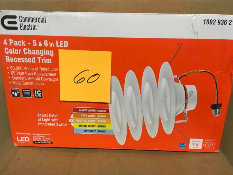 lot 60 image: Commercial Electric 56 in. Matte White Integrated LED Recessed Trim 5-Ways (4-Pack) not used