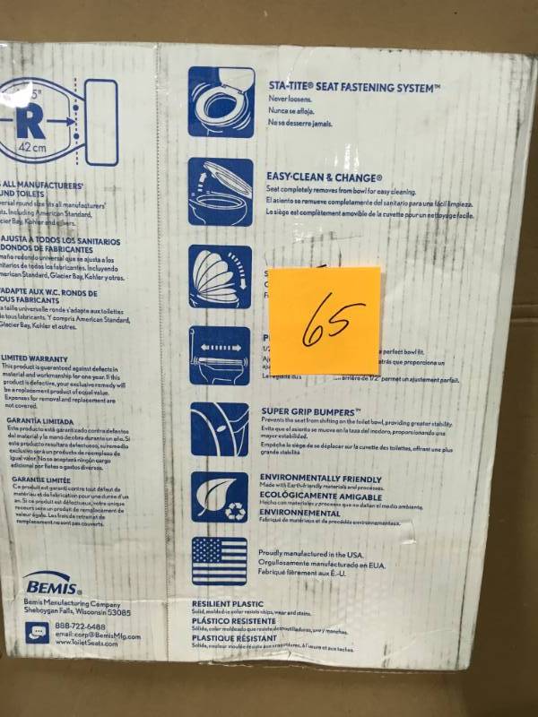 lot 65 image: BEMIS Slow Close Round Closed Front Toilet Seat in White in good condition