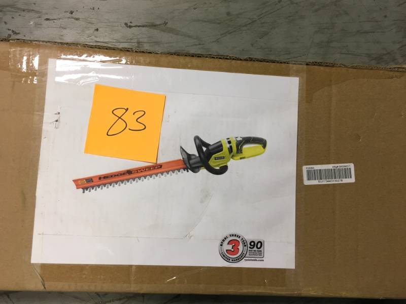 lot 83 image: RYOBI ONE 22 in. 18-Volt Lithium-Ion Cordless Battery Hedge Trimmer (Tool Only) in good condition