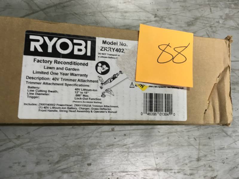 lot 88 image: Ryobi ZRRY40220 40V Cordless Lithium-Ion 13 in. Expand-It X String Trimmer in good condition