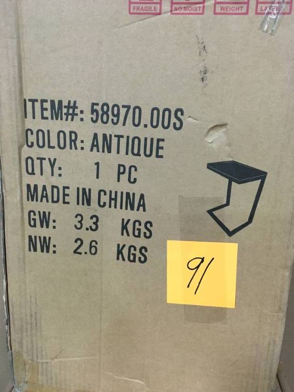 lot 91 image: Oaklynn Antique Small C-Shaped Accent Table by Noble House not used