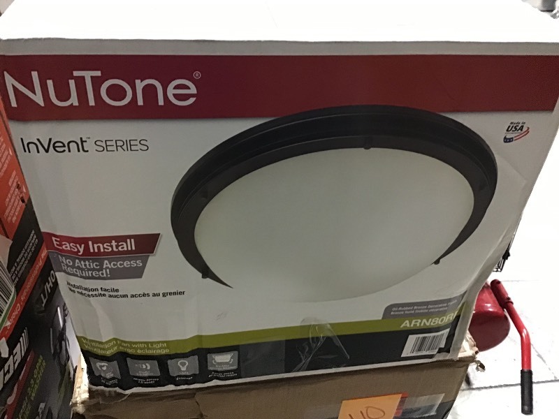 lot 111 image: NuTone InVent Decorative Oil-Rubbed Bronze 80 CFM Ceiling Installation Bathroom Exhaust Fan with Light and White  not used