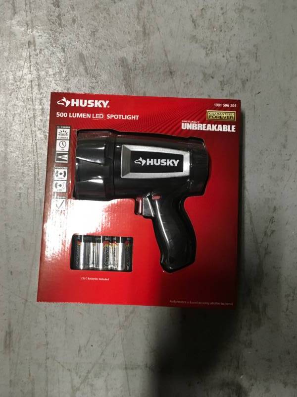 lot 7 image: HUSKY 500 Lumen LED SPOTLIGHT 1001 596 206 Virtually Unbreakable WITH BATTERIES New